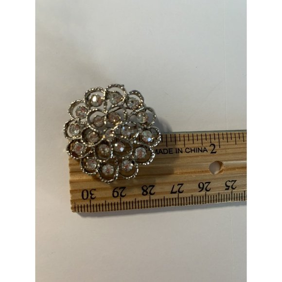 VINTAGE CLEAR RHINESTONE flower BROOCH/ PIN silver tone Pin Bent - Picture 2 of 3